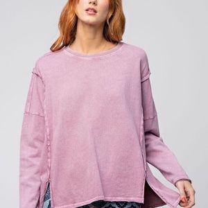 EASEL BRAND WOMENS 100% COTTON PULLOVER TOP LOOSE FIT PINK/PURPLE SZ Medium